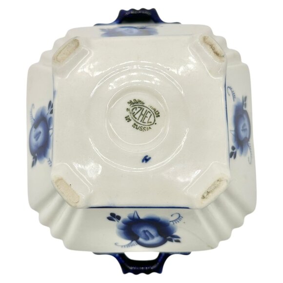 Handmade in Russia Gzhel Porcelain Covered Bowl With Lid Blue Floral Design - Picture 3 of 10